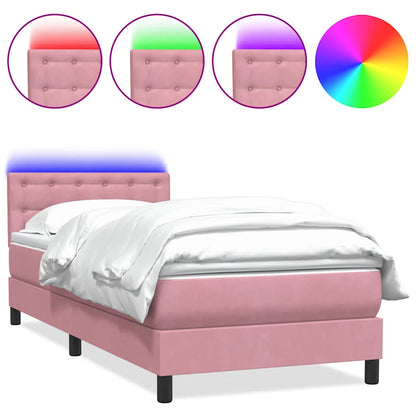 Letto a Molle con Materasso e LED Rosa 100x220 cm in Velluto