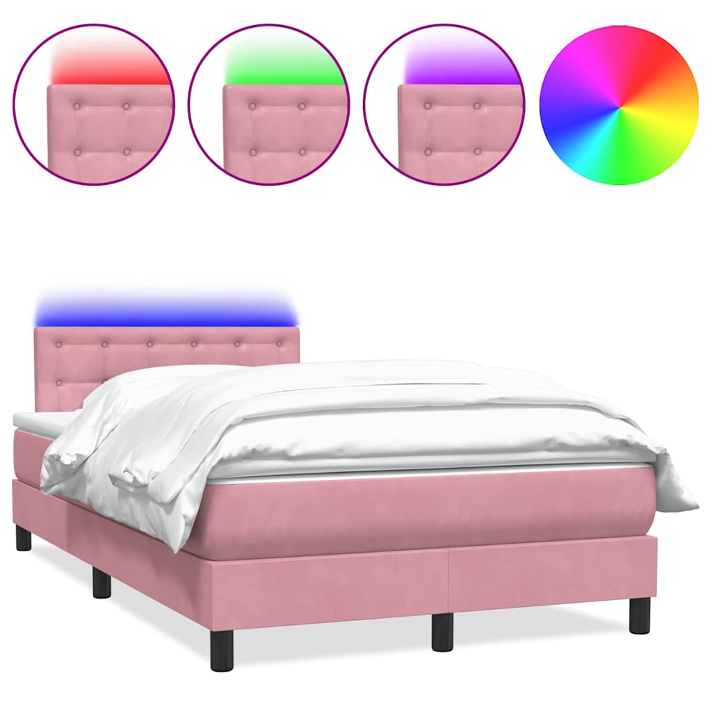 Letto a Molle con Materasso e LED Rosa 120x220 cm in Velluto