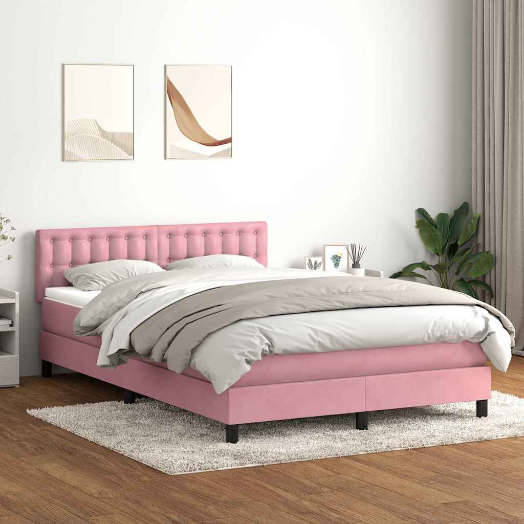Letto a Molle con Materasso e LED Rosa 140x220 cm in Velluto | homemem39