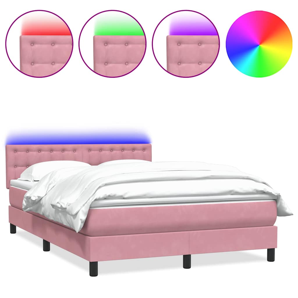 Letto a Molle con Materasso e LED Rosa 160x220 cm in Velluto | homemem39