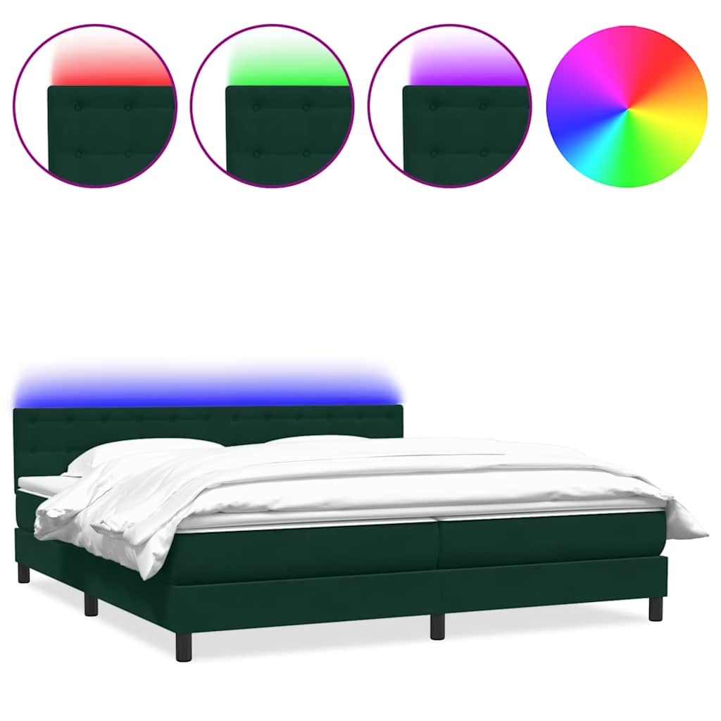 Letto a Molle con Materasso e LED Verde Scuro 180x220 cm Velluto | homemem39
