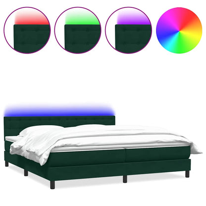 Letto a Molle con Materasso e LED Verde Scuro 180x220 cm Velluto | homemem39