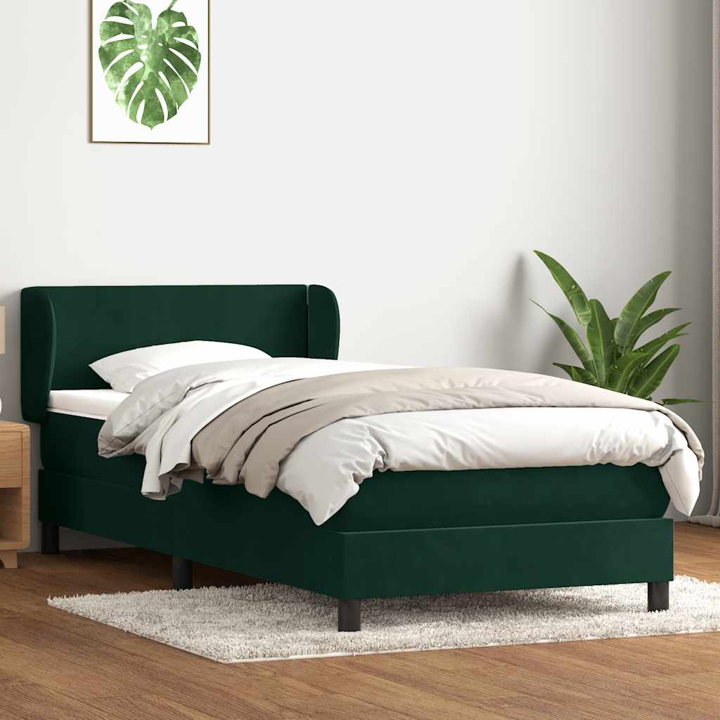 Giroletto a Molle con Materasso Verde Scuro 80x220 cm Velluto