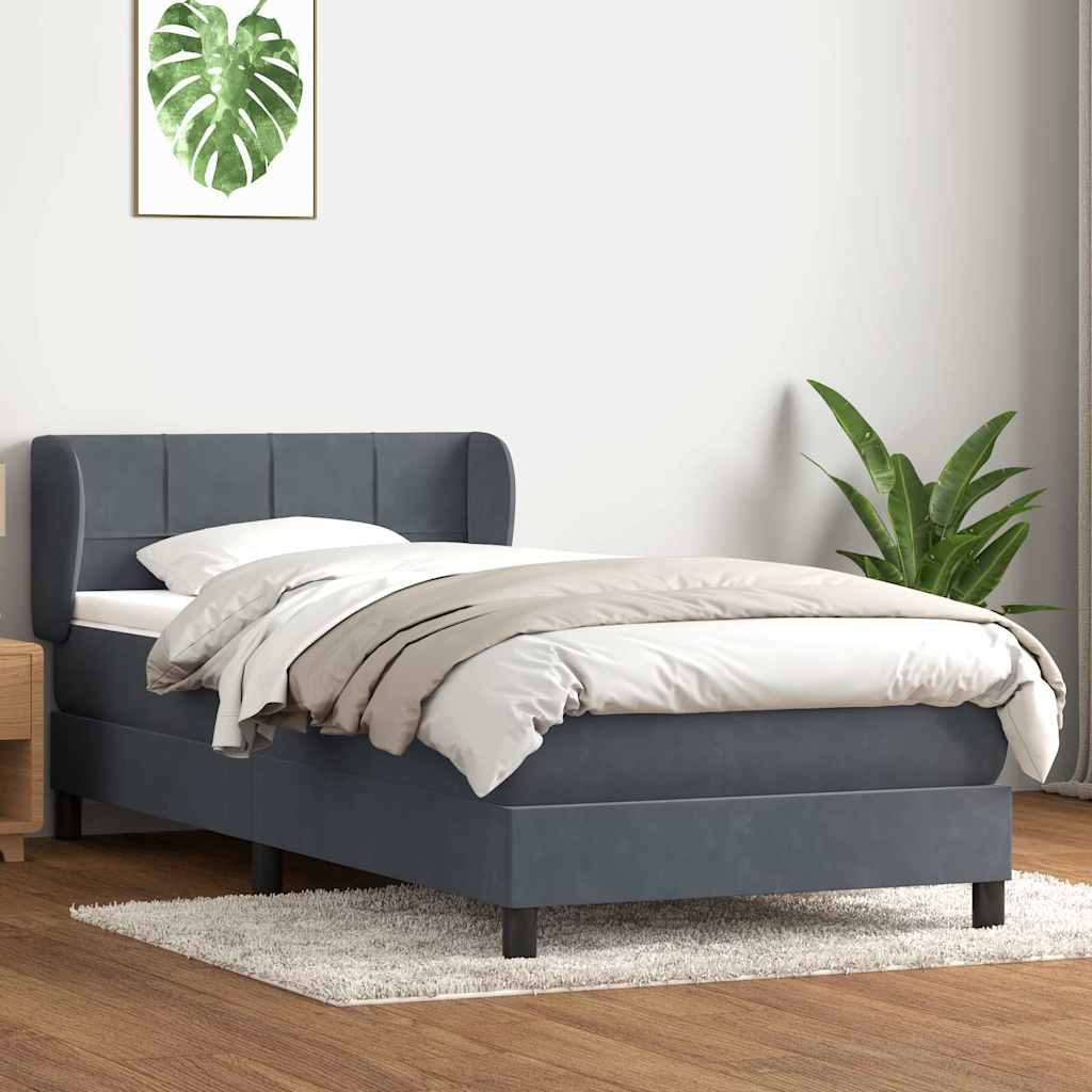 Giroletto a Molle con Materasso Grigio Scuro 80x220 cm Velluto