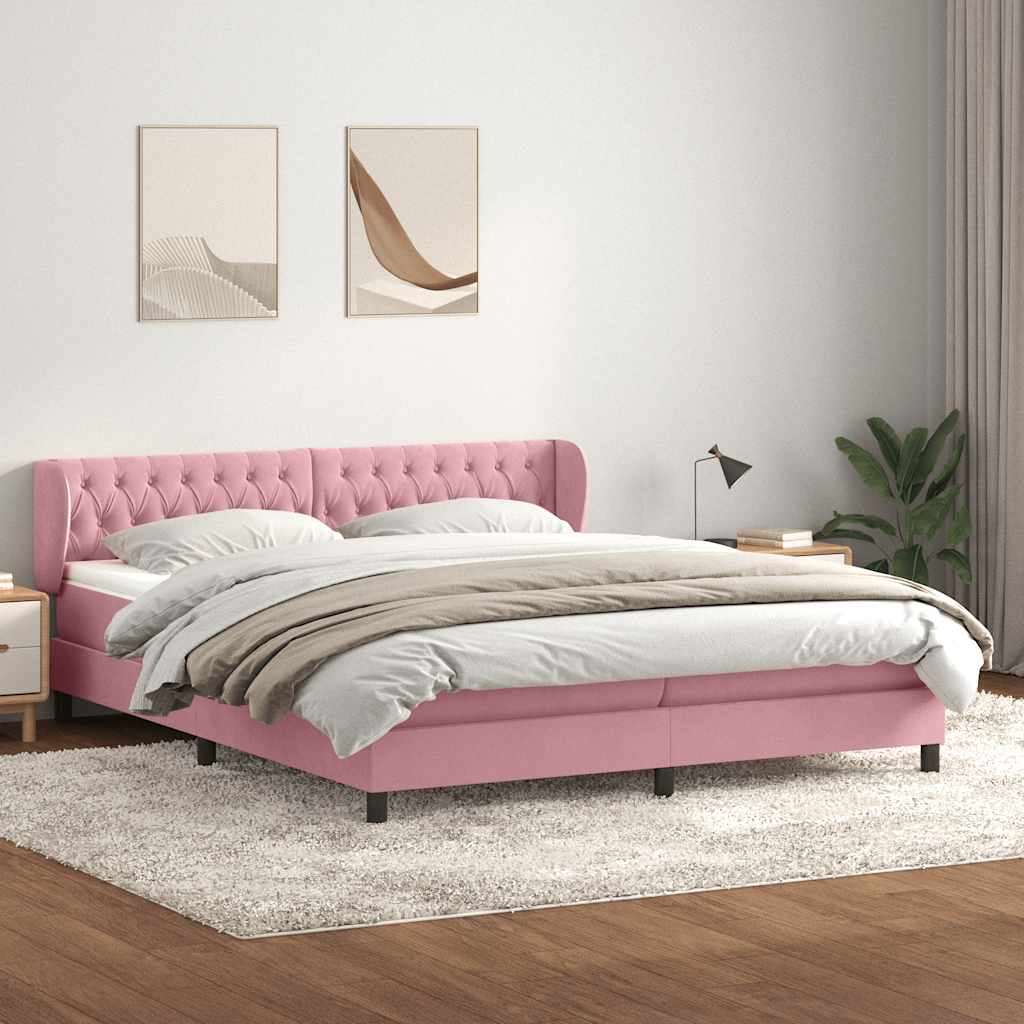 Giroletto a Molle con Materassi Rosa 180x210 cm in Velluto | homemem39