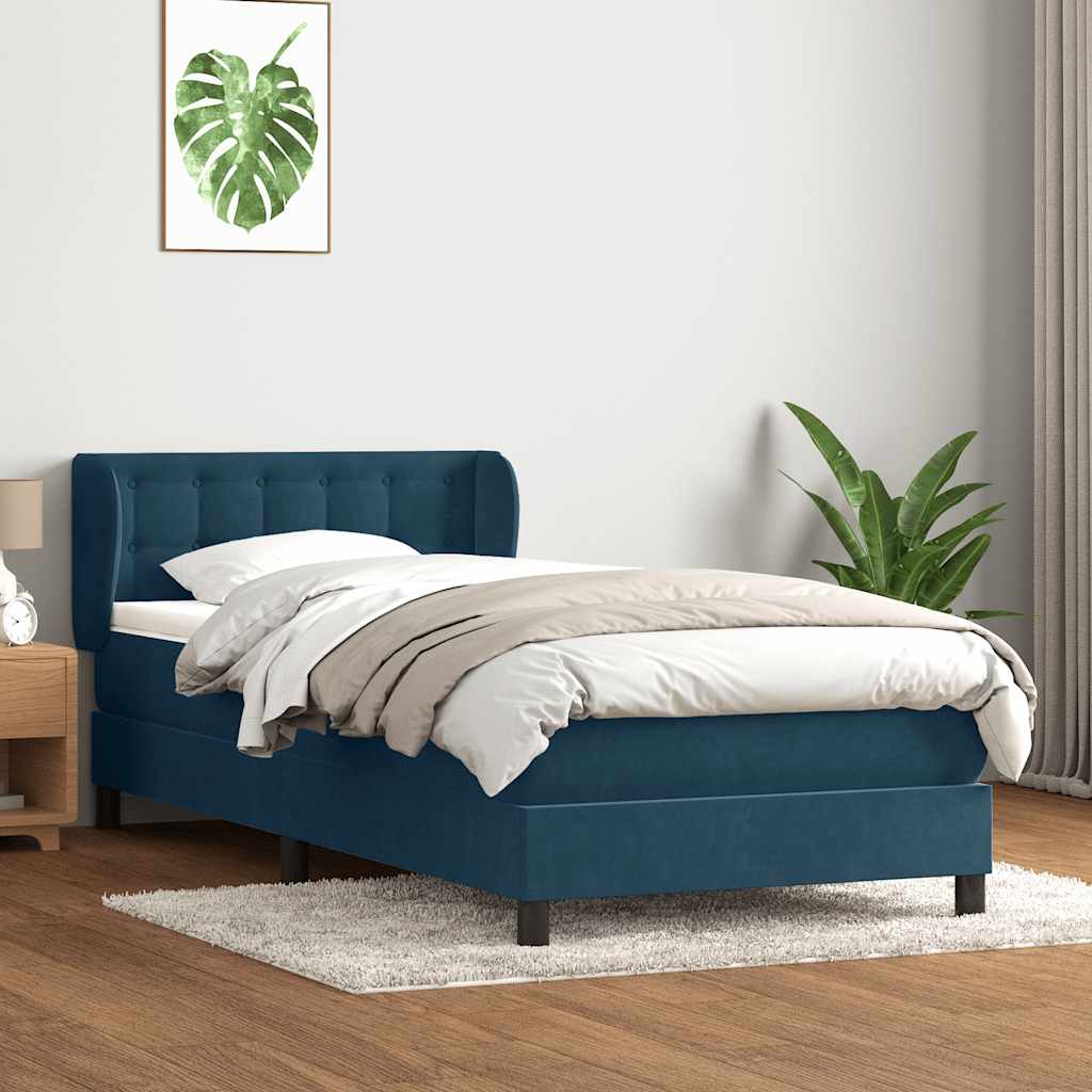 Giroletto a Molle con Materasso Blu Scuro 80x210 cm Velluto