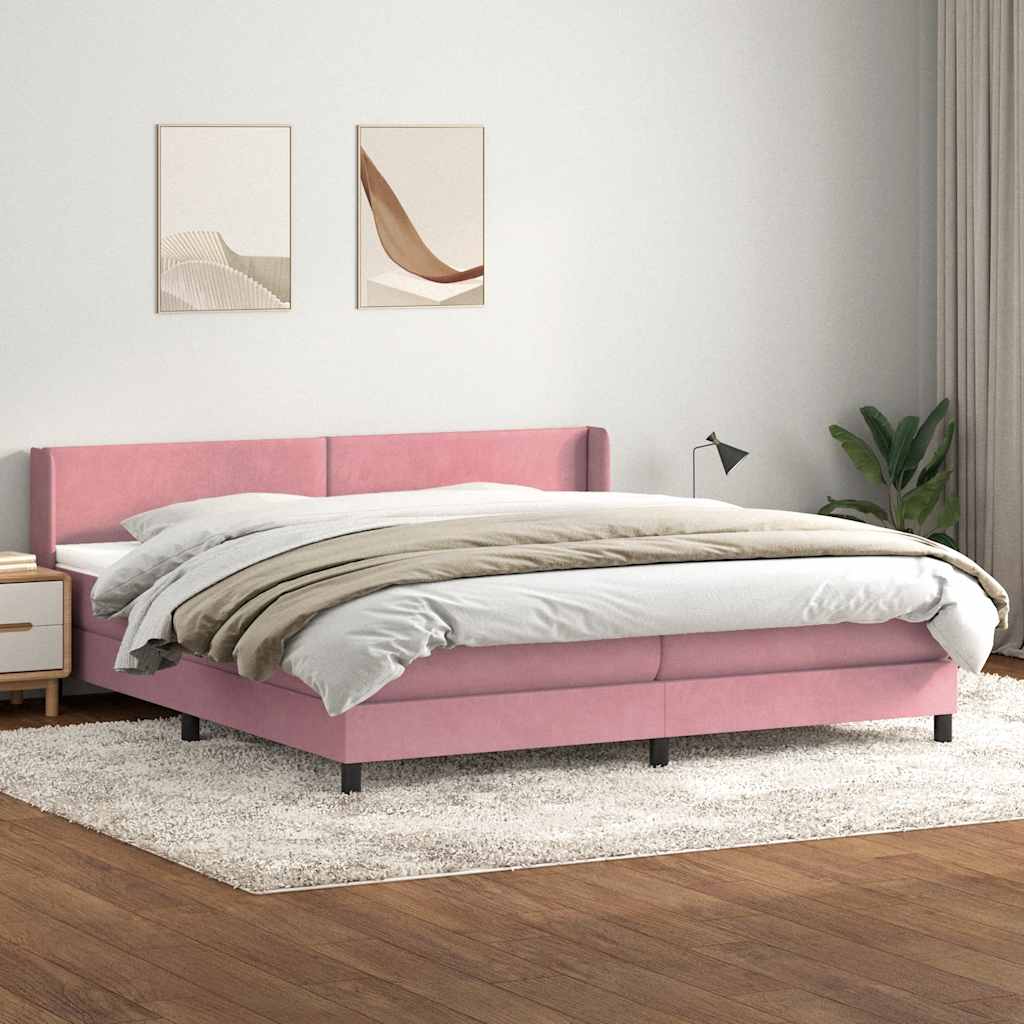 Giroletto a Molle con Materasso Rosa 180x210 cm in Velluto | homemem39