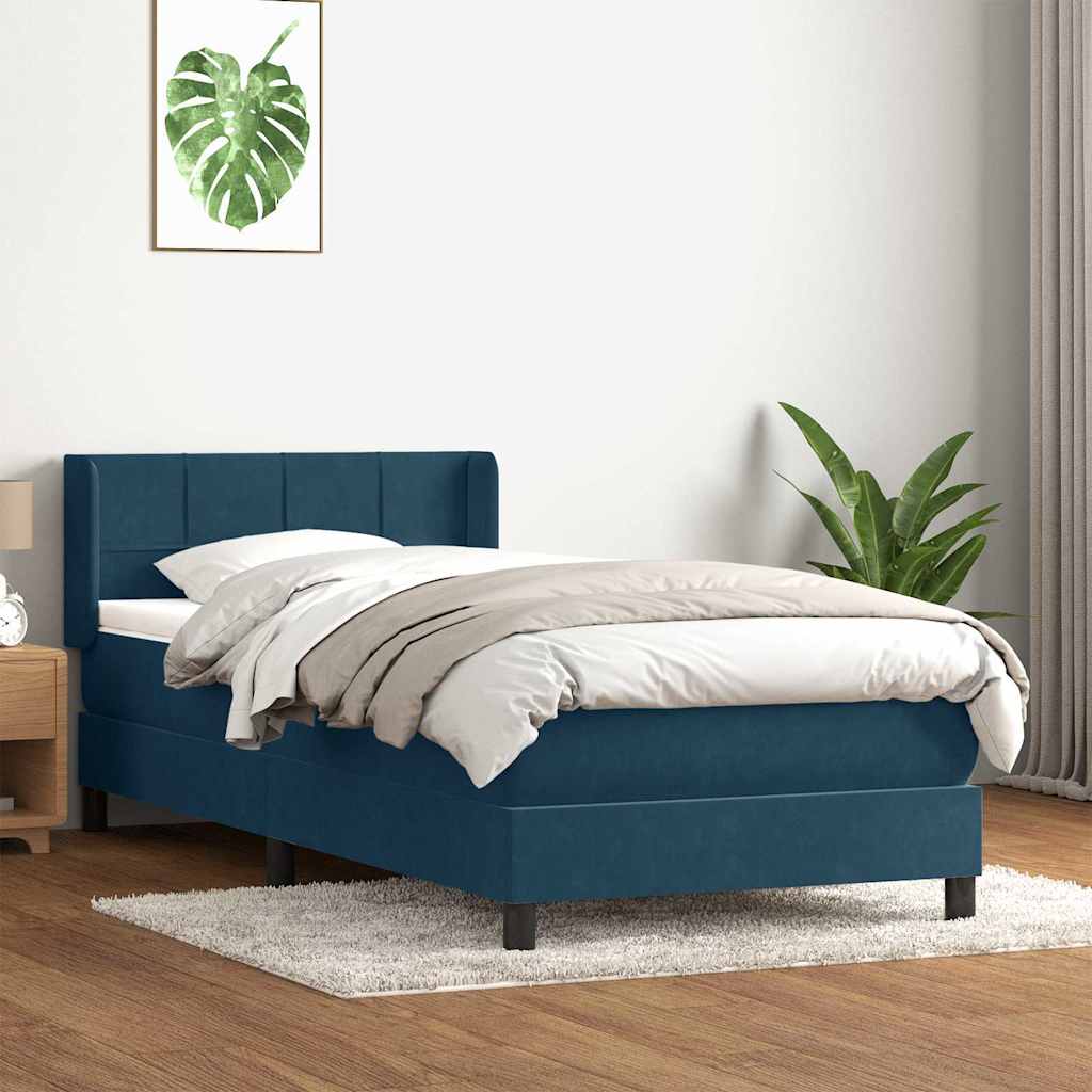Giroletto a Molle con Materasso Blu Scuro 80x220 cm Velluto