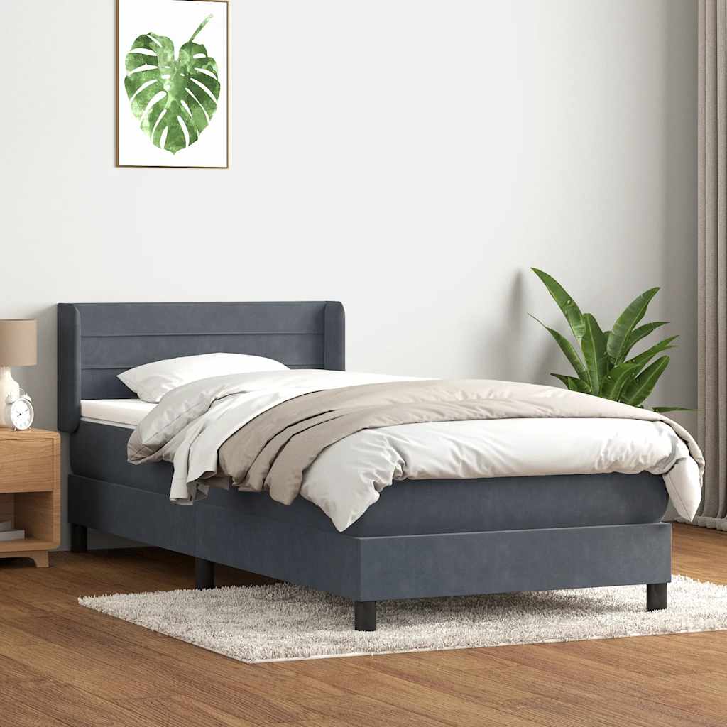 Giroletto a Molle con Materasso Grigio Scuro 90x220 cm Velluto