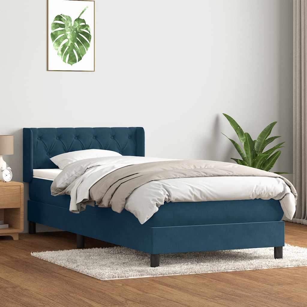 Giroletto a Molle con Materasso Blu Scuro 80x220 cm Velluto