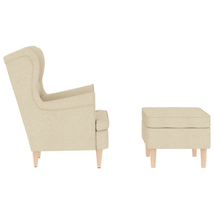 Poltrona con Poggiapiedi Crema in Tessuto