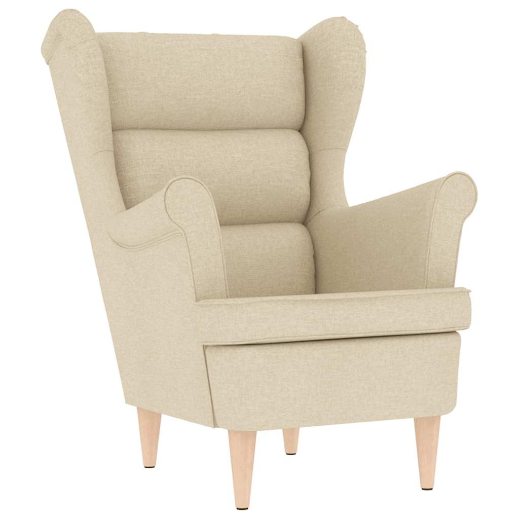 Poltrona con Poggiapiedi Crema in Tessuto