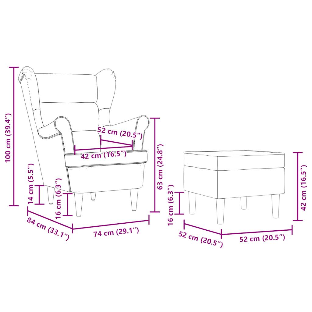 Poltrona con Poggiapiedi Crema in Tessuto