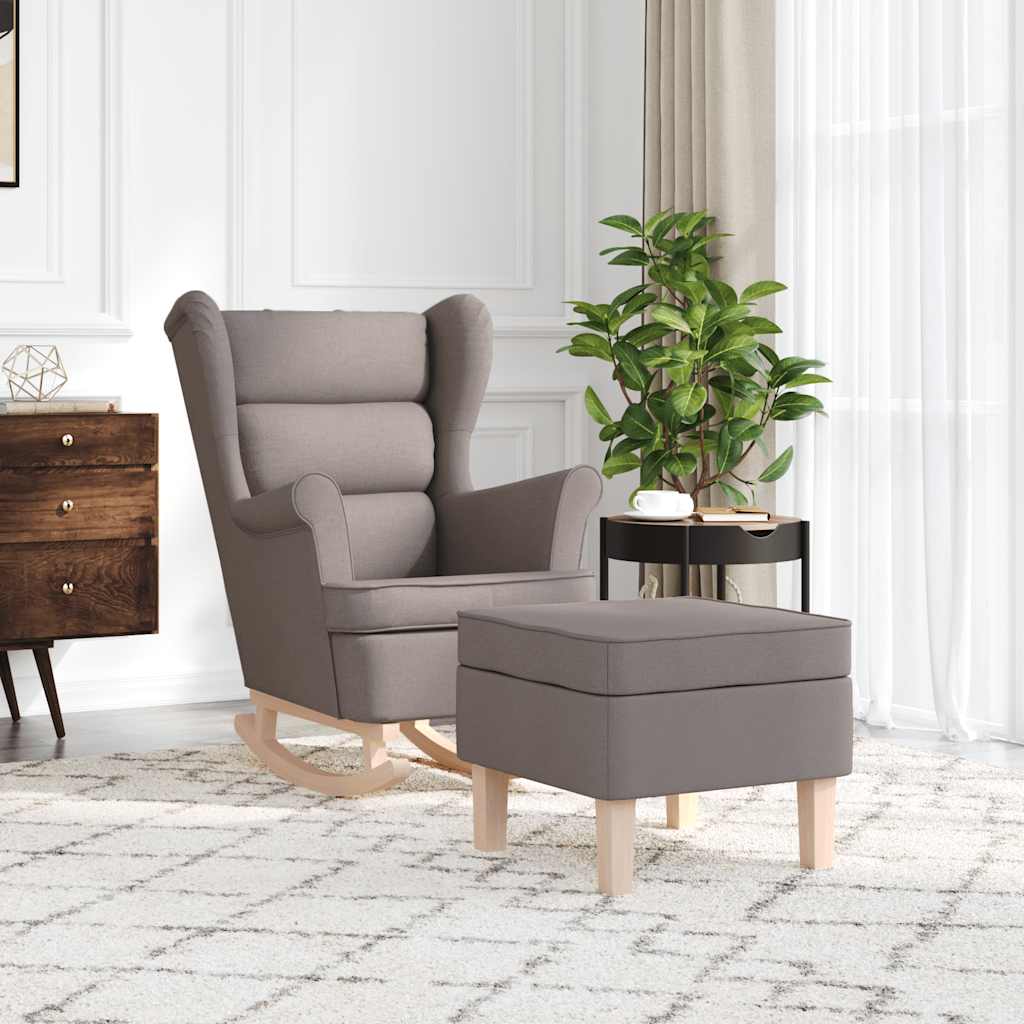 Poltrona a Dondolo con Poggiapiedi Tortora in Tessuto