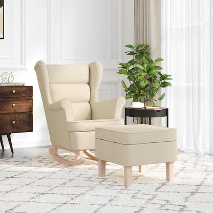 Poltrona a Dondolo con poggiapiedi crema in Tessuto