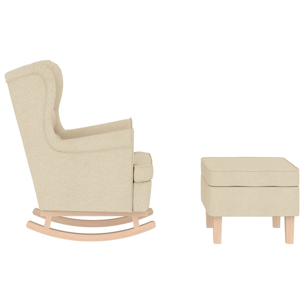 Poltrona a Dondolo con poggiapiedi crema in Tessuto