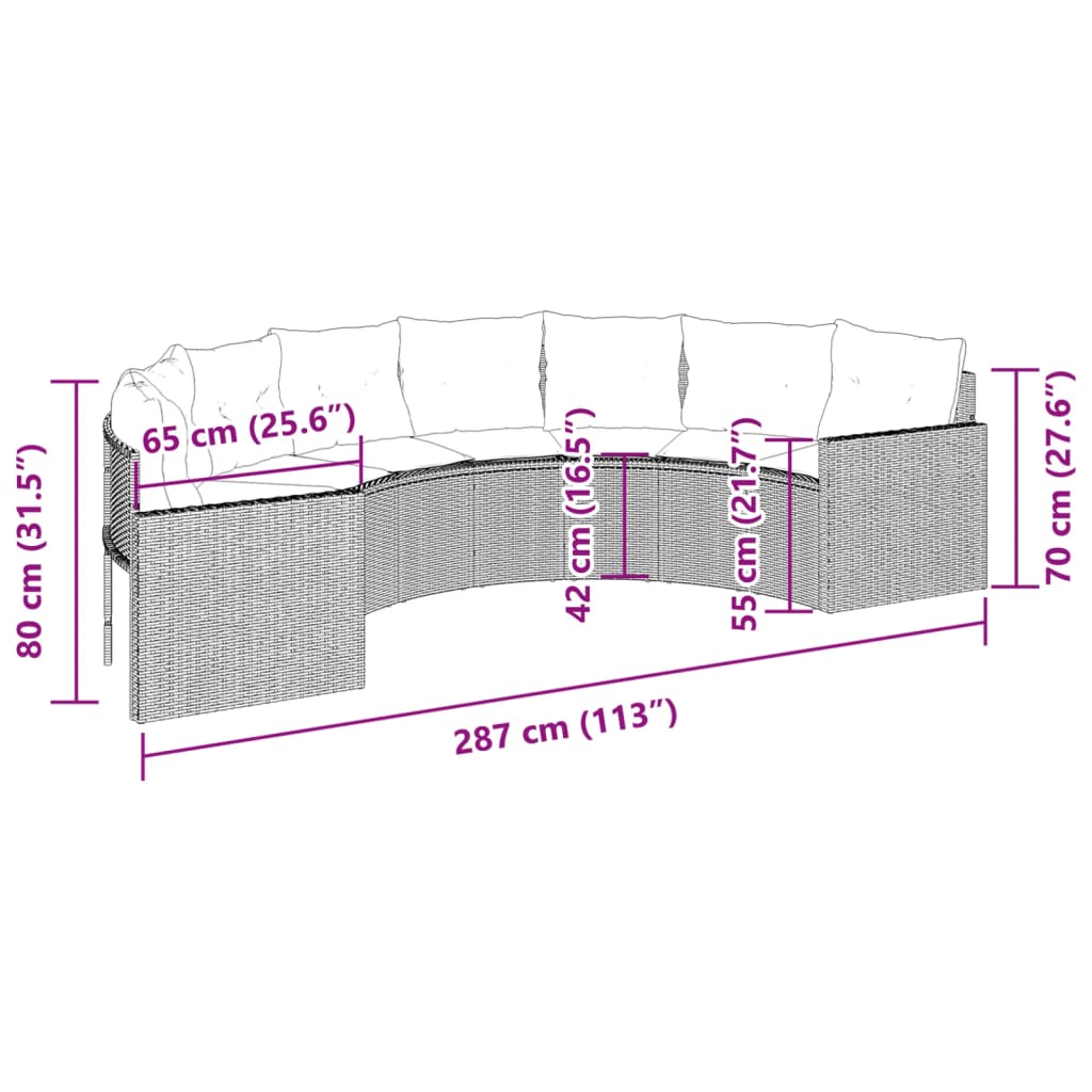 Divano da Giardino con Cuscini Semicircolare Grigio Polyrattan | homemem39
