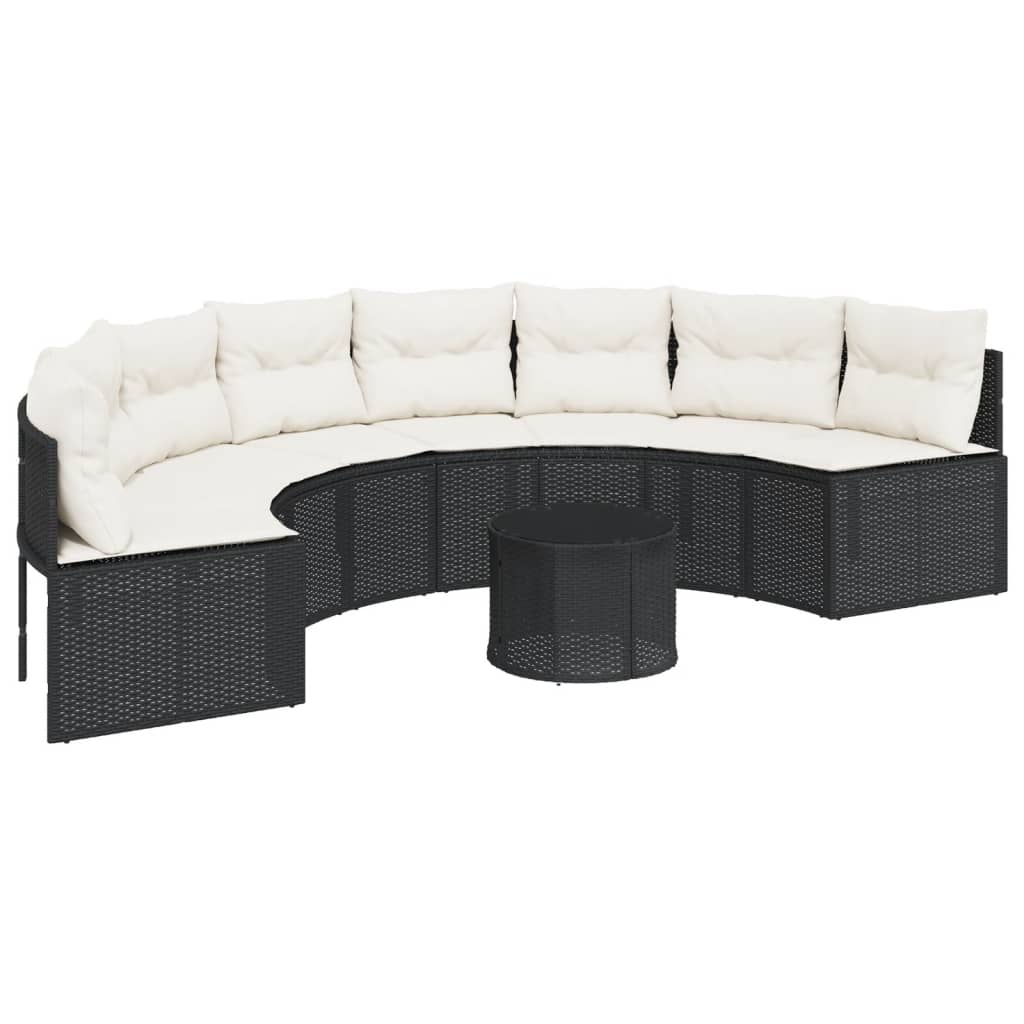 Divano Giardino Tavolo e Cuscini Semicircolare Nero Polyrattan | homemem39