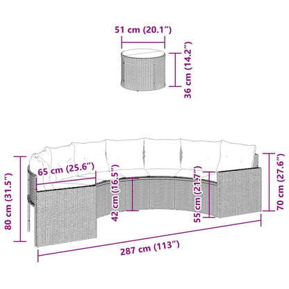 Divano Giardino Tavolo e Cuscini Semicircolare Nero Polyrattan | homemem39