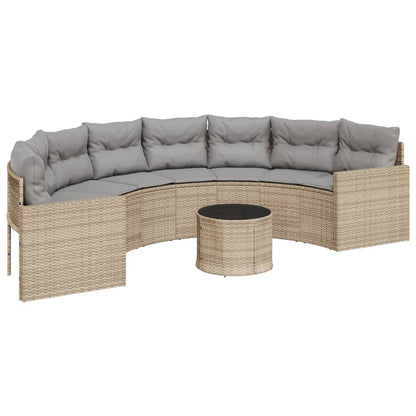 Divano Giardino Tavolo e Cuscini Semicircolare Beige Polyrattan | homemem39