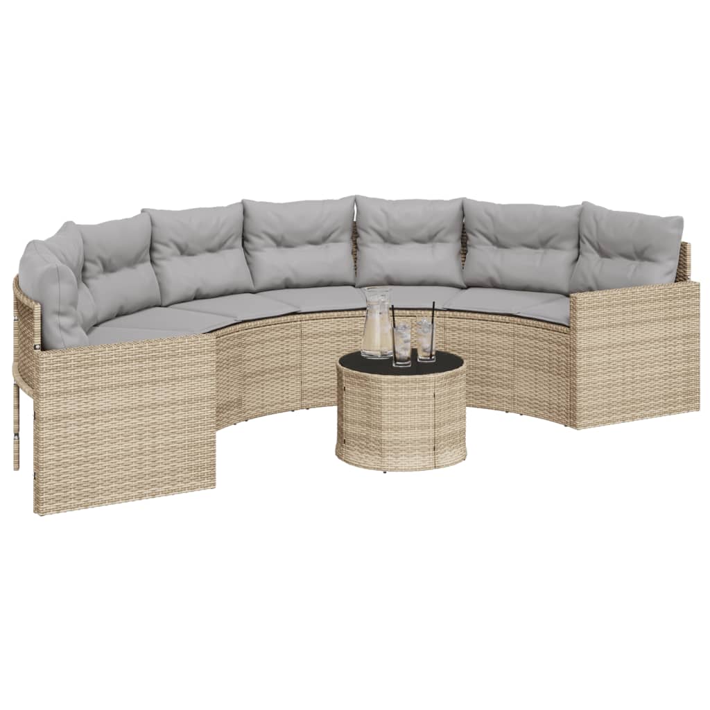 Divano Giardino Tavolo e Cuscini Semicircolare Beige Polyrattan | homemem39