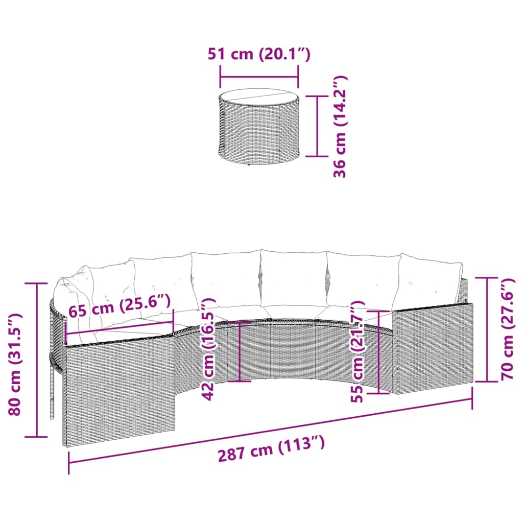 Divano Giardino Tavolo e Cuscini Semicircolare Beige Polyrattan | homemem39