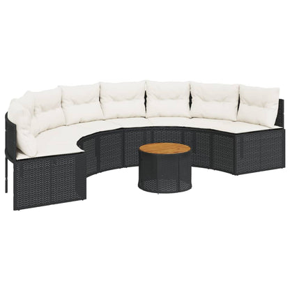 Divano Giardino Tavolo e Cuscini Semicircolare Nero Polyrattan | homemem39