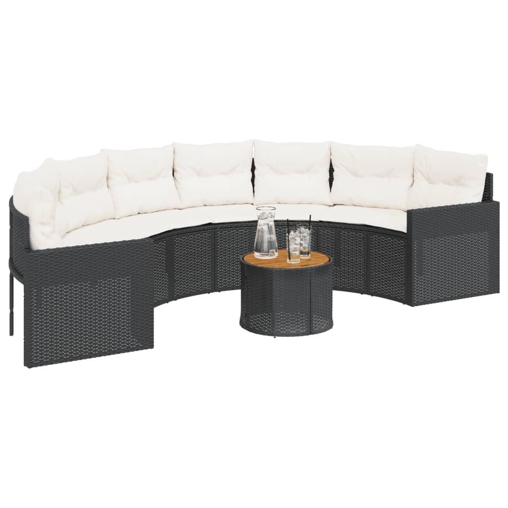 Divano Giardino Tavolo e Cuscini Semicircolare Nero Polyrattan | homemem39