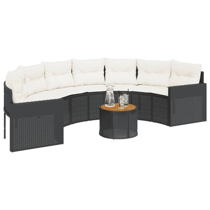 Divano Giardino Tavolo e Cuscini Semicircolare Nero Polyrattan | homemem39