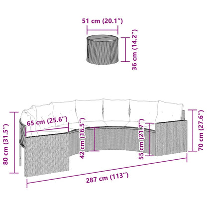Divano Giardino Tavolo e Cuscini Semicircolare Nero Polyrattan | homemem39