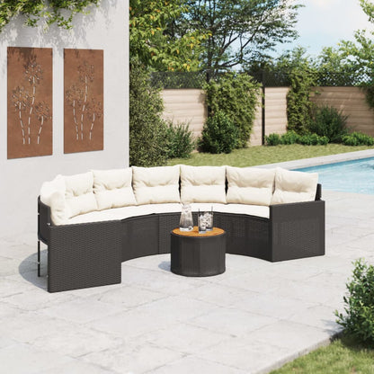 Divano Giardino Tavolo e Cuscini Semicircolare Nero Polyrattan | homemem39