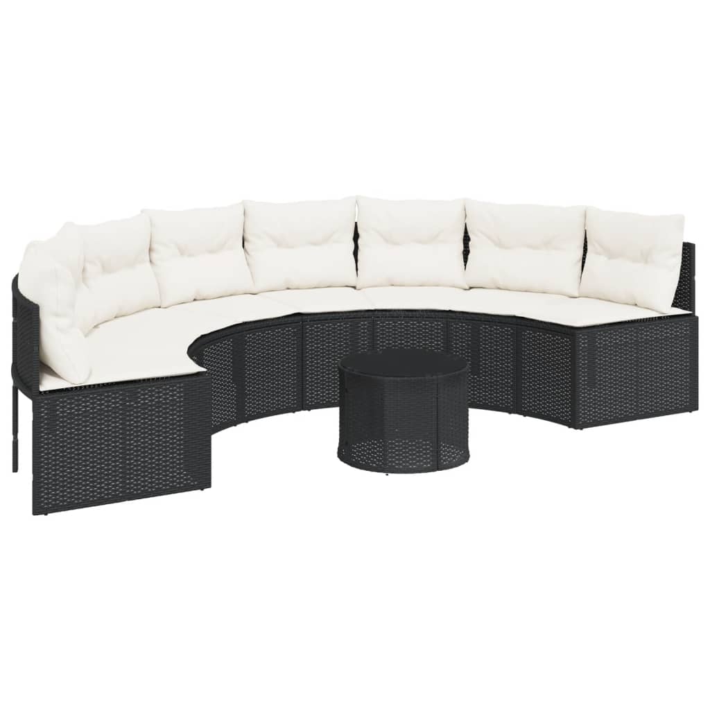 Divano Giardino Tavolo e Cuscini Semicircolare Nero Polyrattan | homemem39