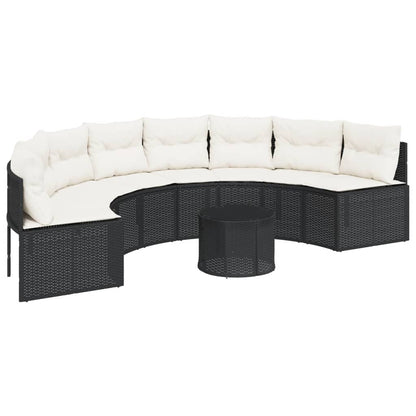 Divano Giardino Tavolo e Cuscini Semicircolare Nero Polyrattan | homemem39