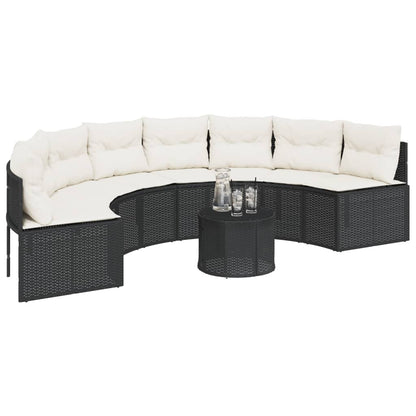 Divano Giardino Tavolo e Cuscini Semicircolare Nero Polyrattan | homemem39