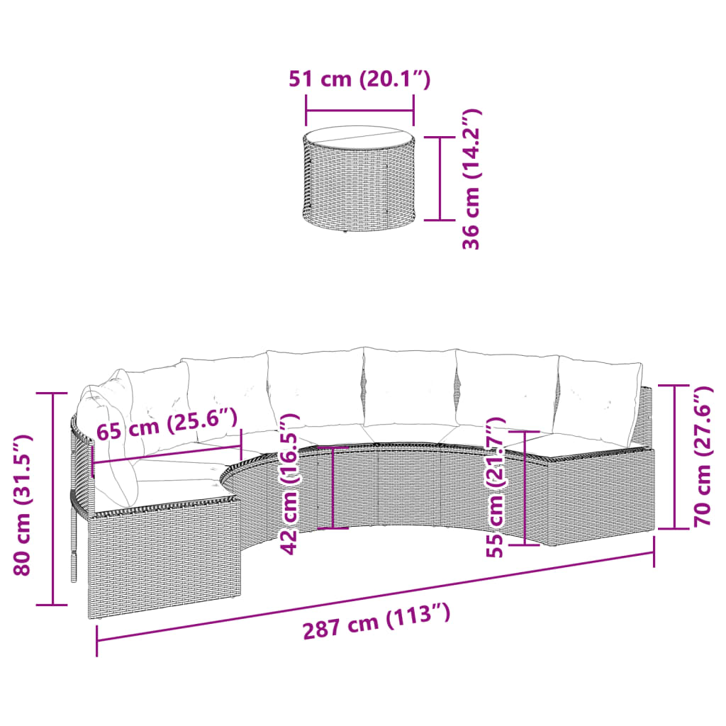 Divano Giardino Tavolo e Cuscini Semicircolare Nero Polyrattan | homemem39