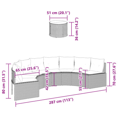 Divano Giardino Tavolo e Cuscini Semicircolare Nero Polyrattan | homemem39