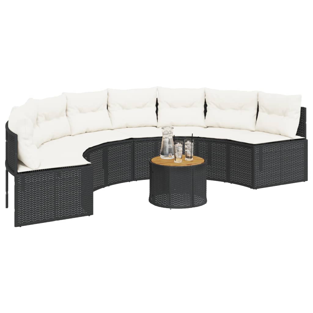 Divano Giardino Tavolo e Cuscini Semicircolare Nero Polyrattan | homemem39