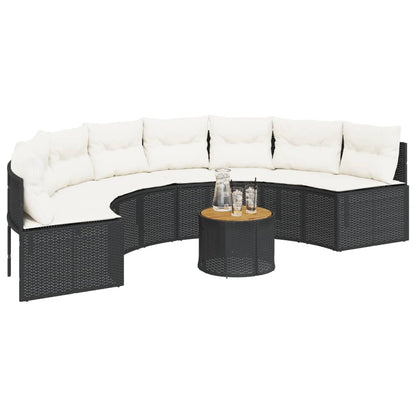 Divano Giardino Tavolo e Cuscini Semicircolare Nero Polyrattan | homemem39