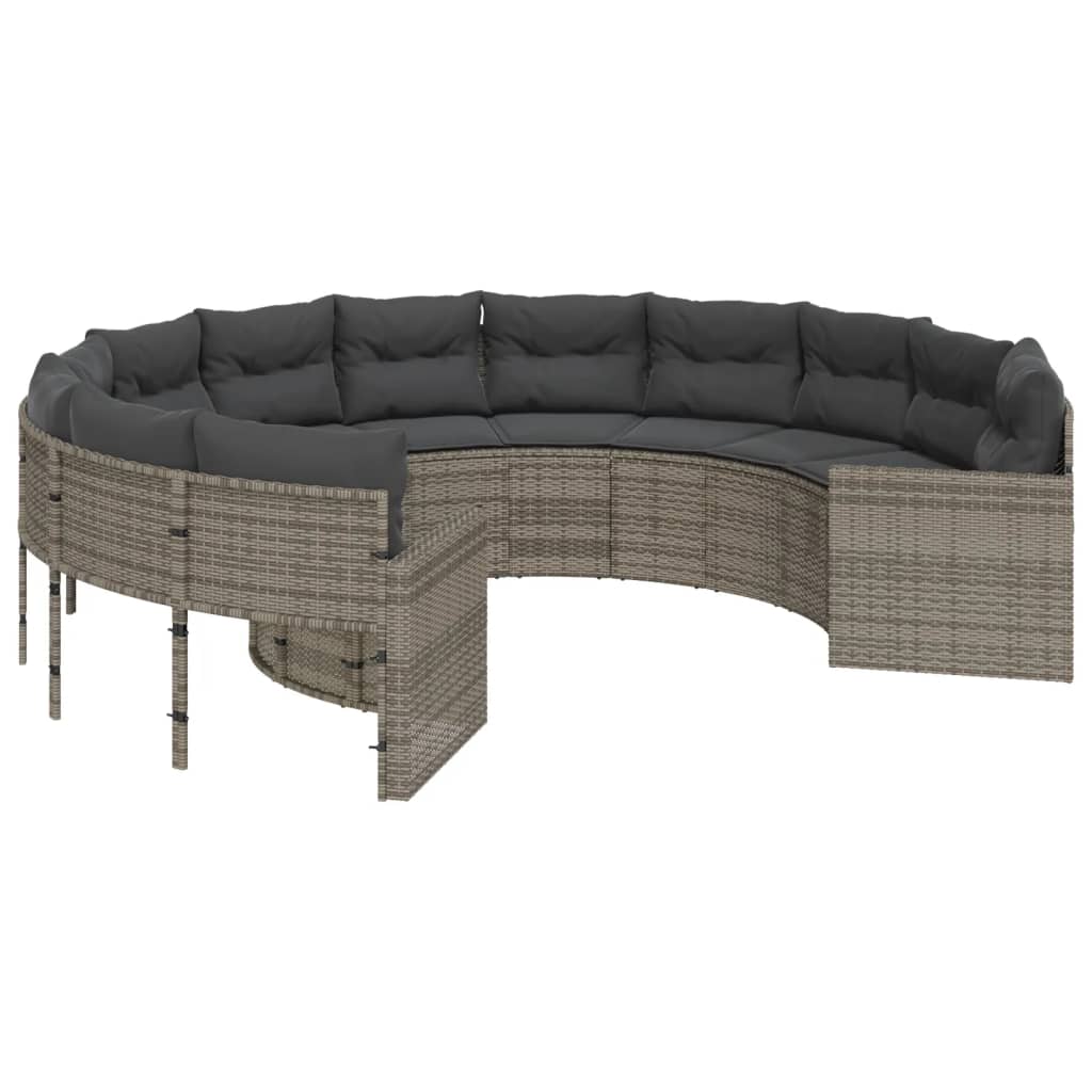 Divano da Giardino con Cuscini Circolare Grigio in Polyrattan | homemem39