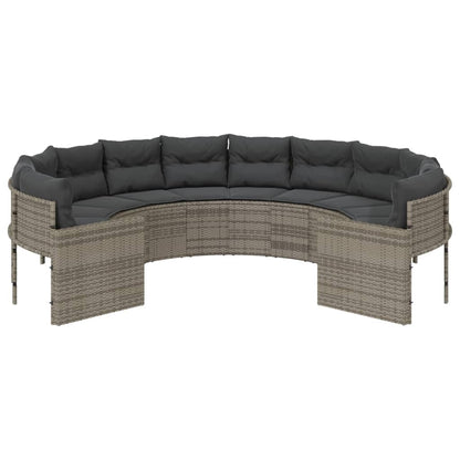 Divano da Giardino con Cuscini Circolare Grigio in Polyrattan | homemem39