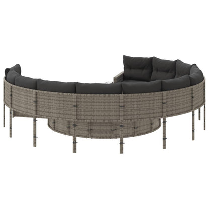 Divano da Giardino con Cuscini Circolare Grigio in Polyrattan | homemem39