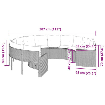 Divano da Giardino con Cuscini Circolare Grigio in Polyrattan | homemem39