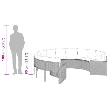Divano da Giardino con Cuscini Circolare Grigio in Polyrattan | homemem39