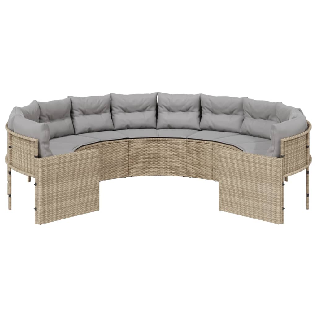 Divano da Giardino con Cuscini Circolare Beige in Polyrattan | homemem39