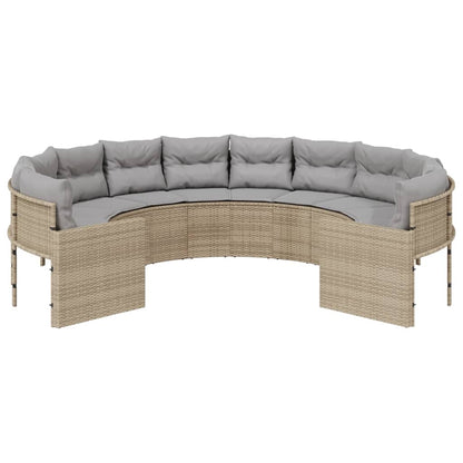 Divano da Giardino con Cuscini Circolare Beige in Polyrattan | homemem39