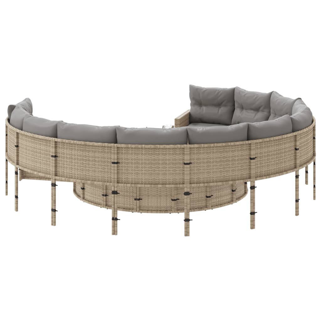 Divano da Giardino con Cuscini Circolare Beige in Polyrattan | homemem39