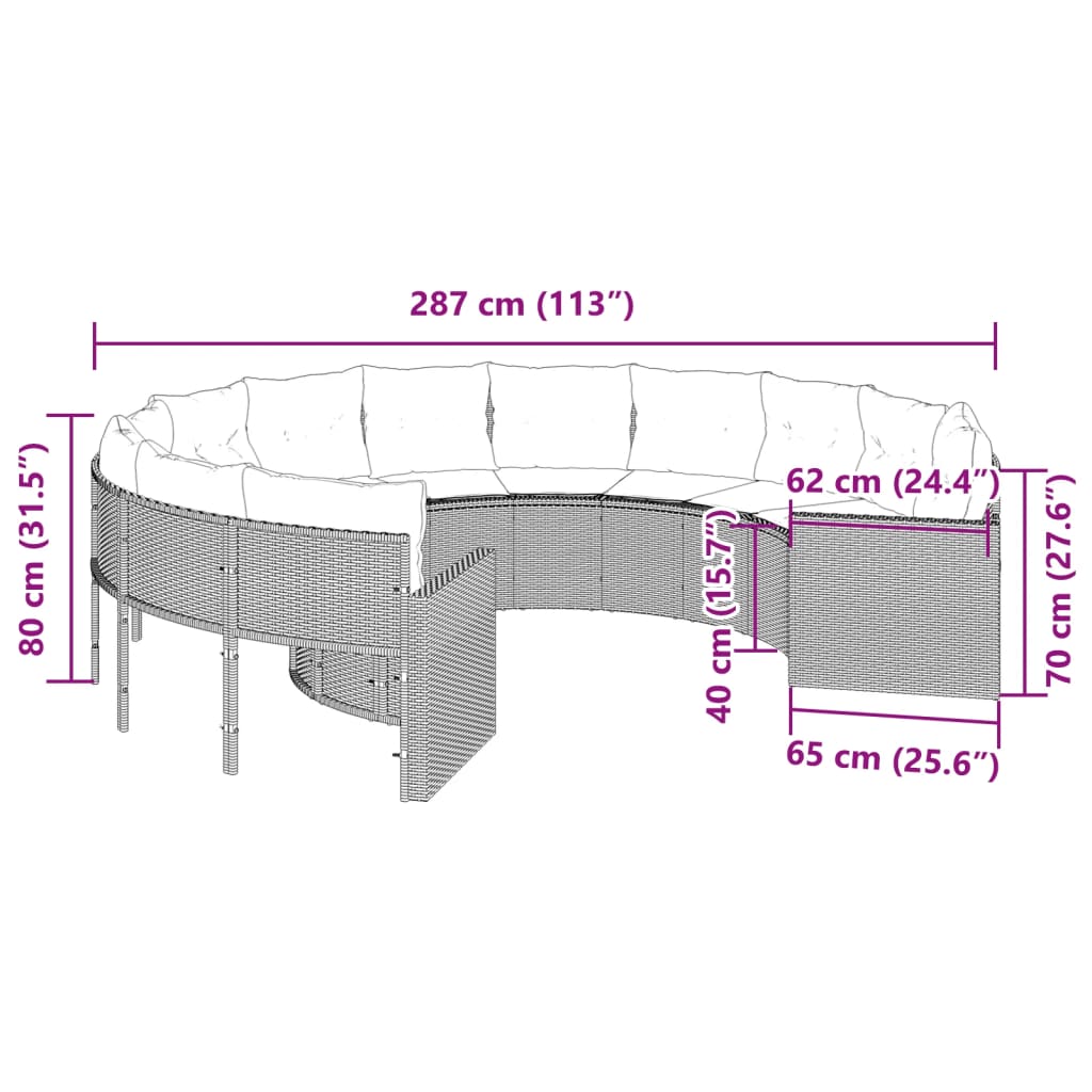 Divano da Giardino con Cuscini Circolare Beige in Polyrattan | homemem39
