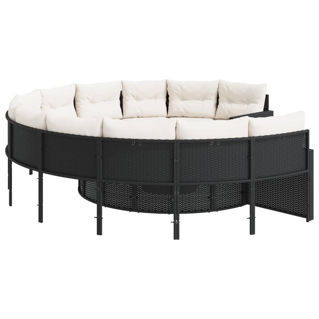 Divano Giardino con Tavolo e Cuscini Circolare Nero Polyrattan | homemem39