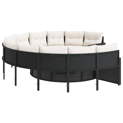 Divano Giardino con Tavolo e Cuscini Circolare Nero Polyrattan | homemem39