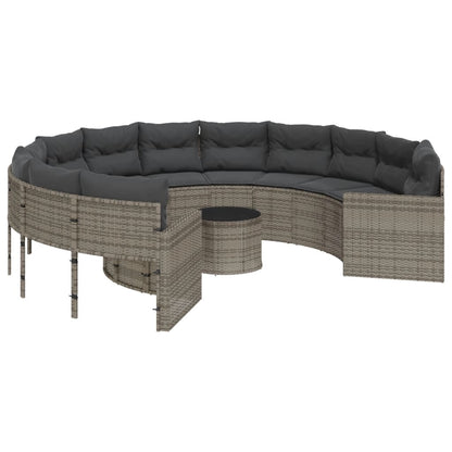 Divano da Giardino Tavolo e Cuscini Circolare Grigio Polyrattan | homemem39